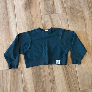 ZARA Girls Cropped Crewneck Sweatshirt Teal Blue-Green Fleece Lined 8
